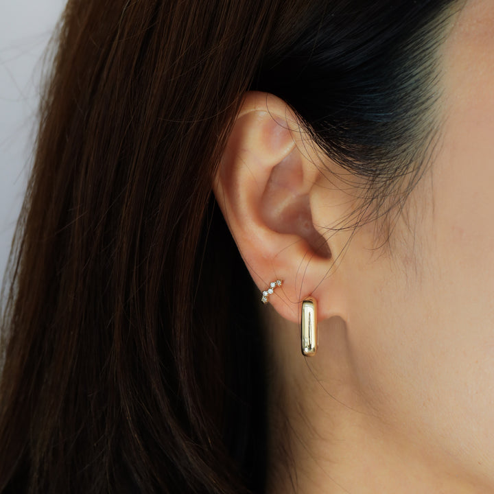 Rounded Rectangular Chunky U-Shaped Hoop Earrings Small (15mm) – 14K Solid Gold Thick Paperclip Hoops