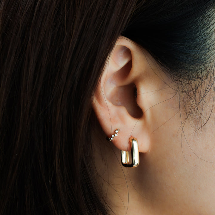 Rounded Rectangular Chunky U-Shaped Hoop Earrings Small (15mm) – 14K Solid Gold Thick Paperclip Hoops