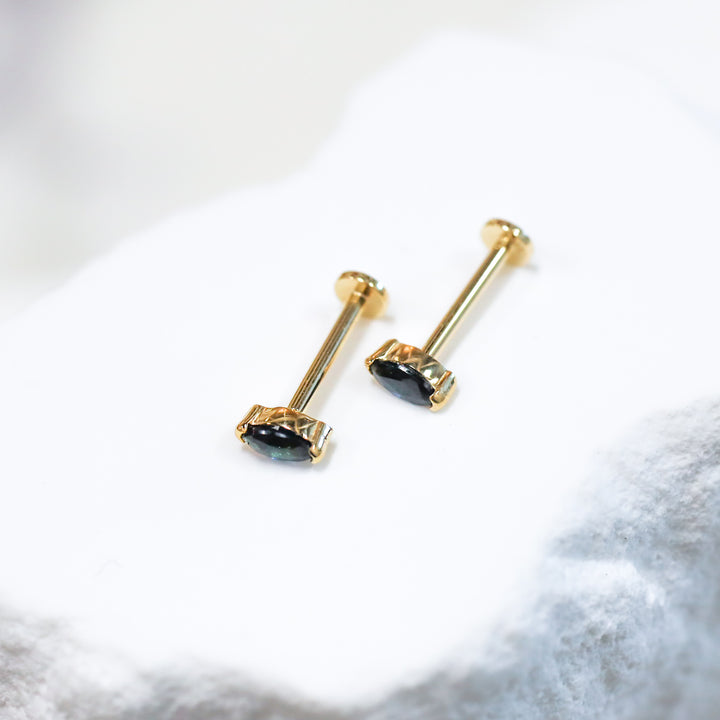 Marquise Cut Color Pop Gemstone Stud Earrings – 14K Gold - Single or Pair