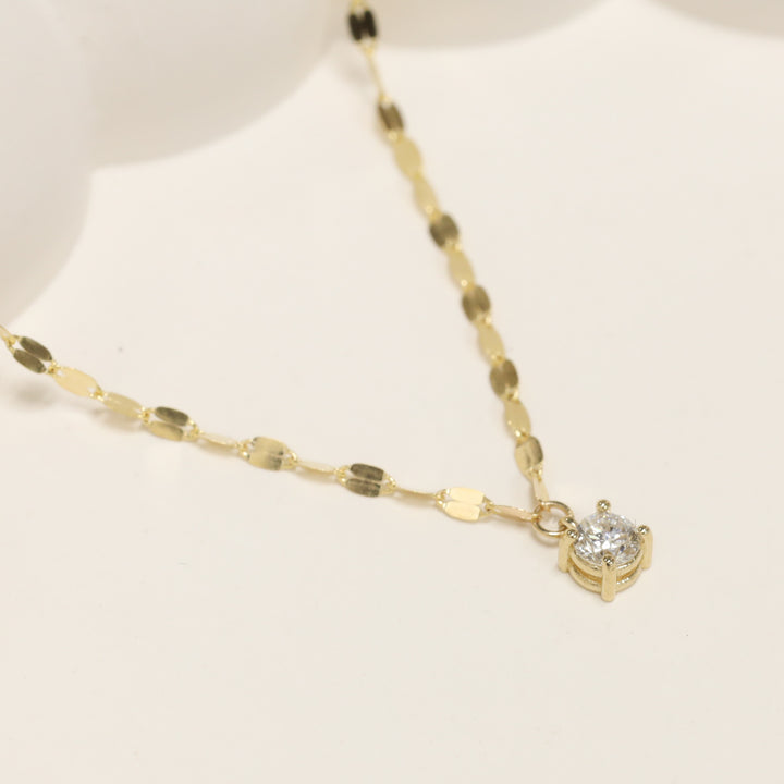 14K Solid Gold glitter mirror Necklace with lab diamond pendant