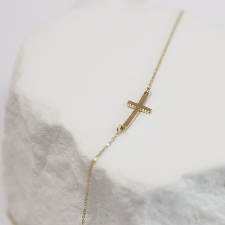 Sideway Cross Necklace – 14K Solid Gold