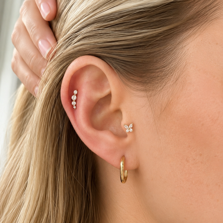 Small Butterfly Sparkle Marquise and Round Lab Diamond Studs Earrings in 14K Solid Gold