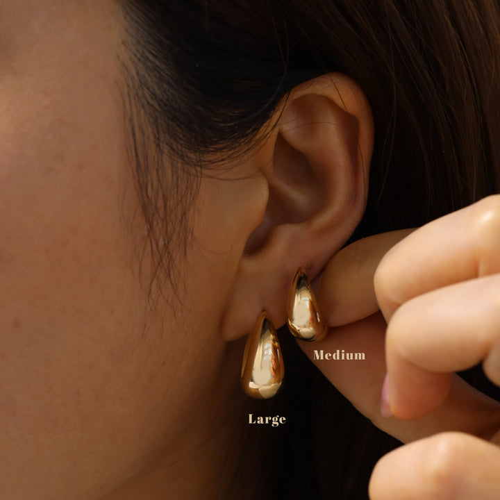 Teardrop Hoop Earrings in 14K Solid Gold - Large 19mm