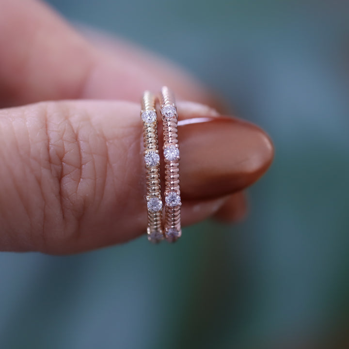 Textured Ripped Ring - 4-Stone diamond band