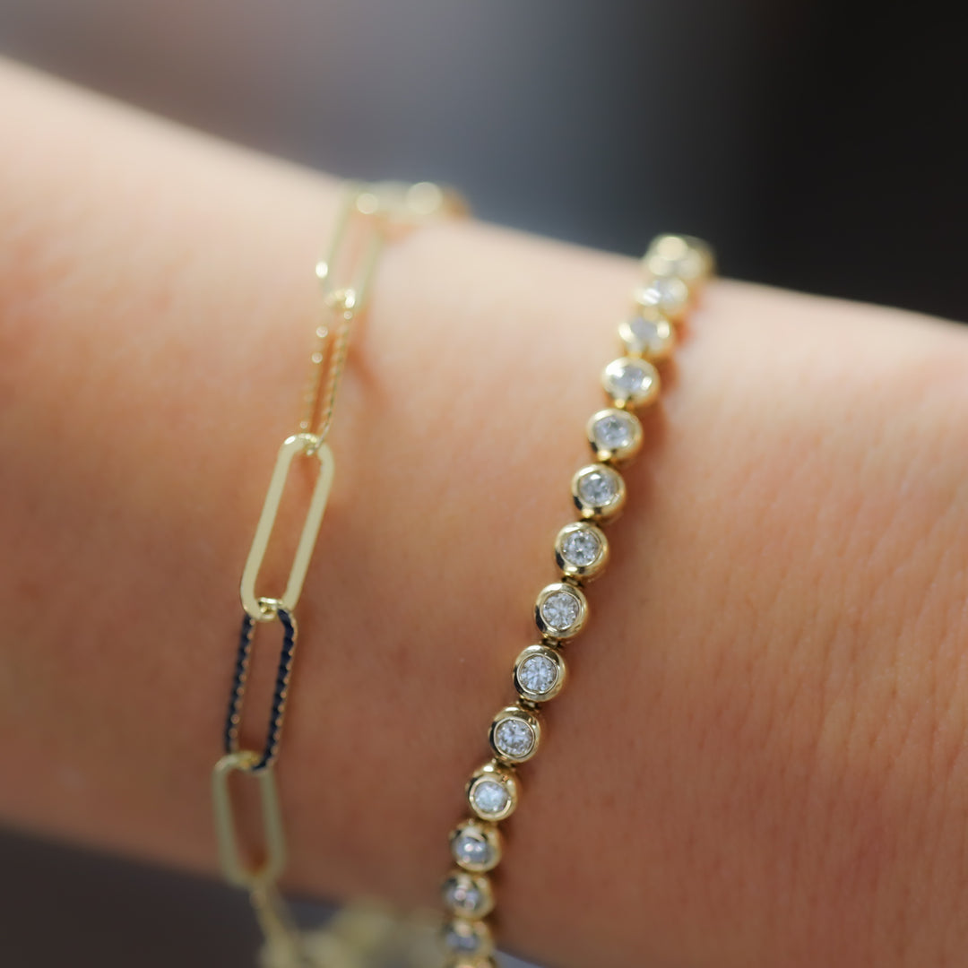 Mini Glitter Paper Clip Bracelet – 14K Solid Gold Dainty Adjustable Chain (12mm Links)