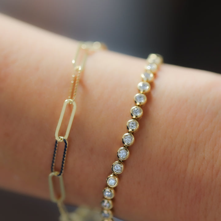 Mini Glitter Paper Clip Bracelet – 14K Solid Gold Dainty Adjustable Chain (12mm Links)