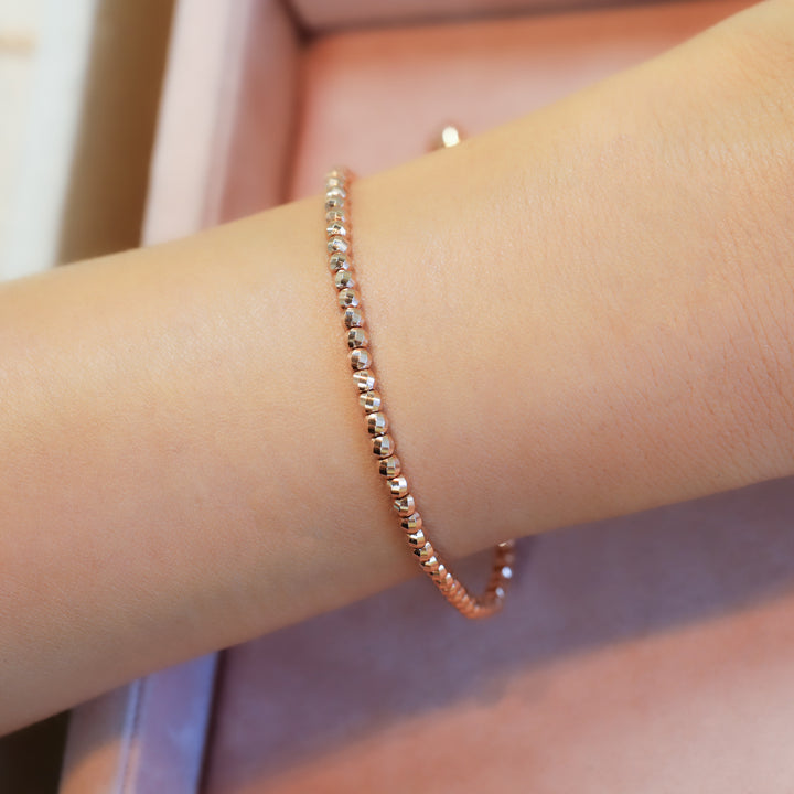 Beaded Bracelet with Tornado Cut Shape in 14K Gold - 3mm (Optional Heart Charm)